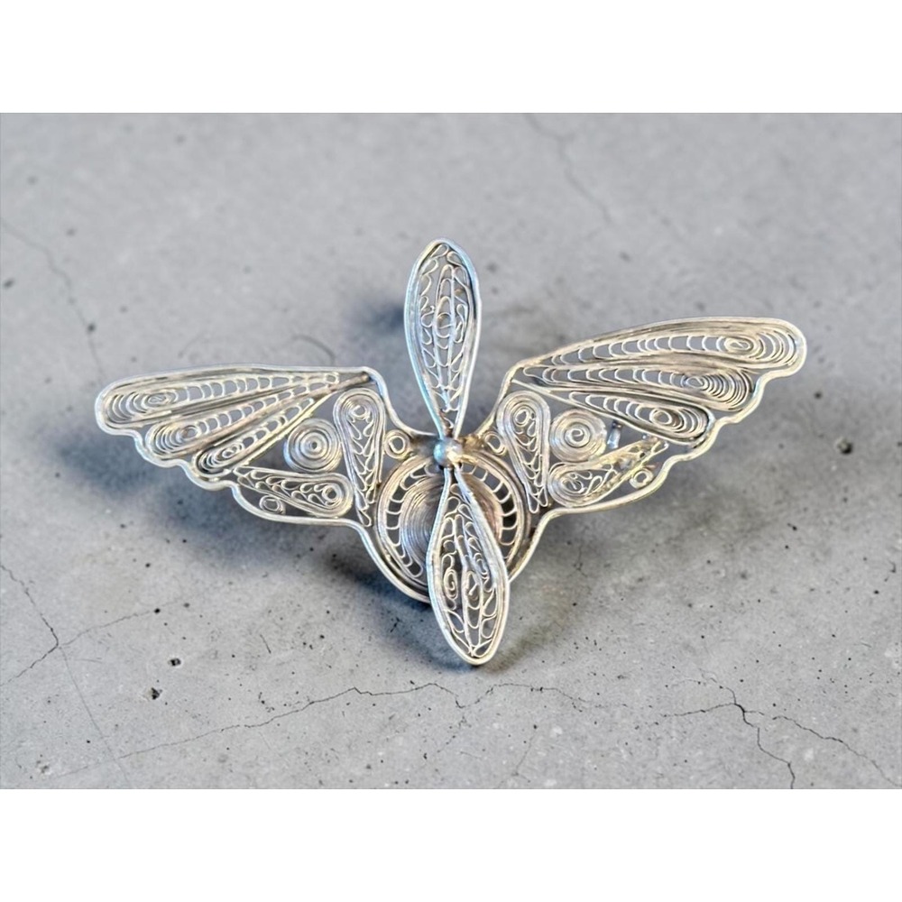 Vintage Sterling Silver Filigree Butterfly Brooch 925 Intricate Wirework Pin - Picture 1 of 9